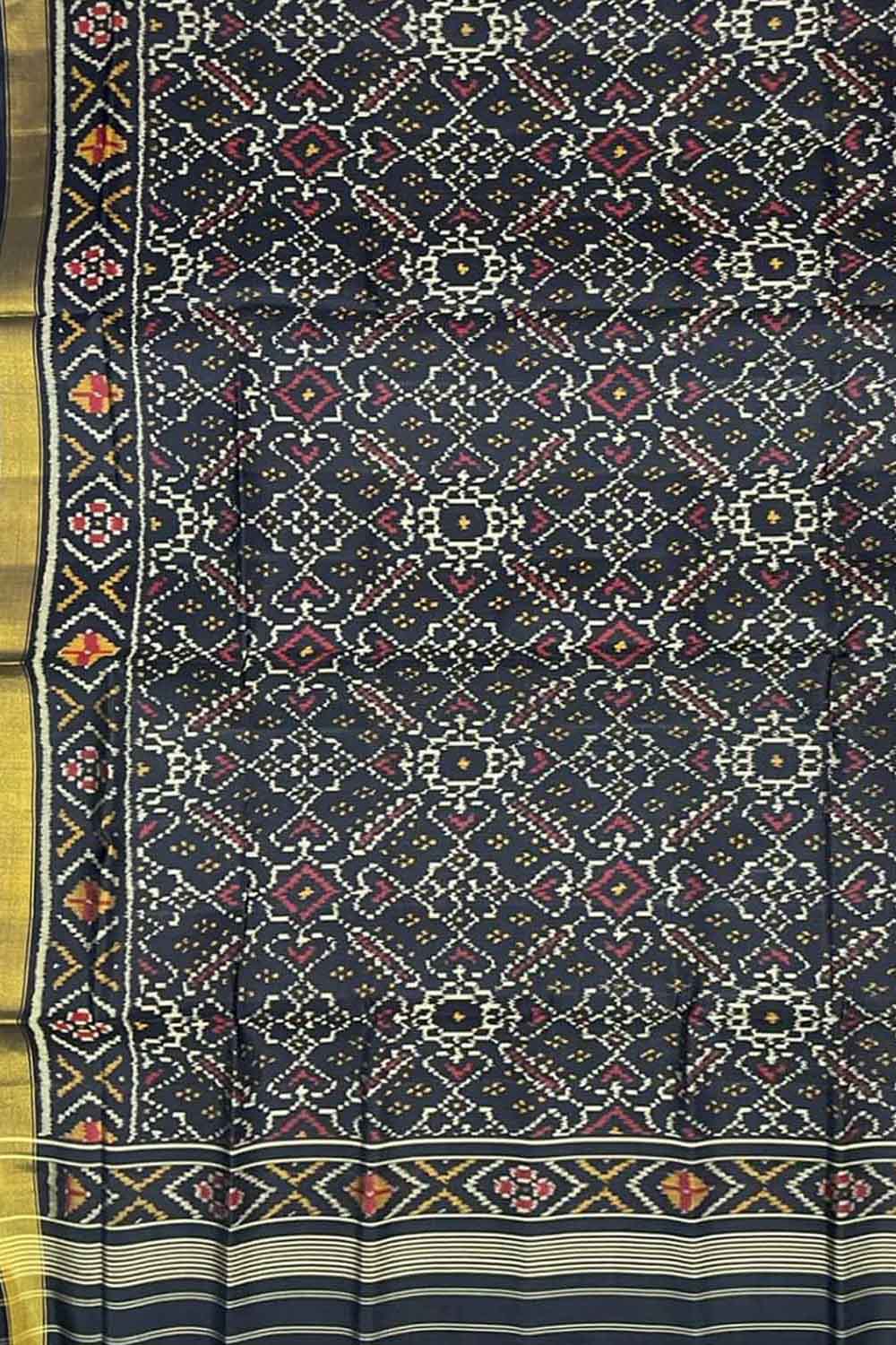 Black Handloom Patola Single Ikat Pure Silk Dupatta - Luxurion World