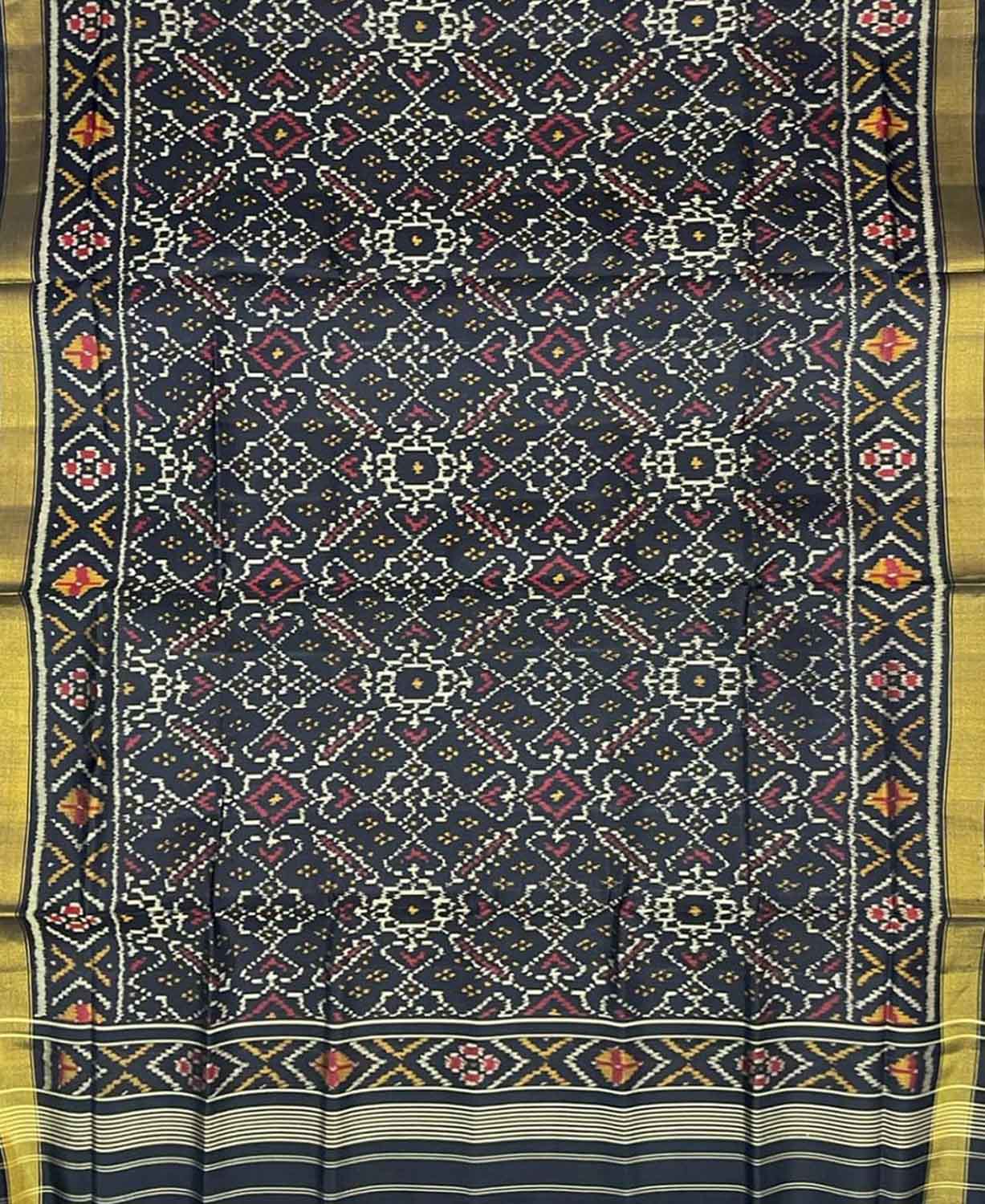 Black Handloom Patola Single Ikat Pure Silk Dupatta - Luxurion World