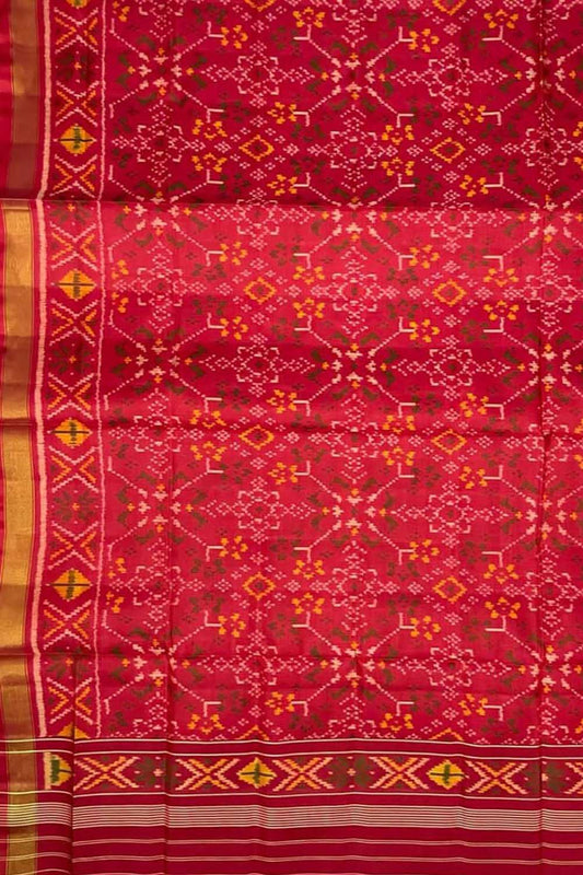 Red Handloom Patola Single Ikat Pure Silk Dupatta
