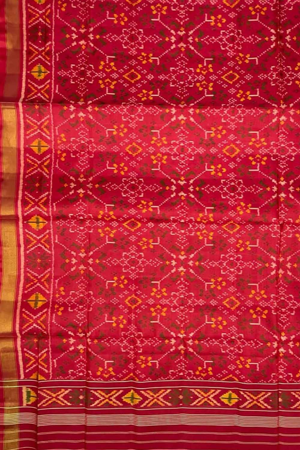 Red Handloom Patola Single Ikat Pure Silk Dupatta - Luxurion World
