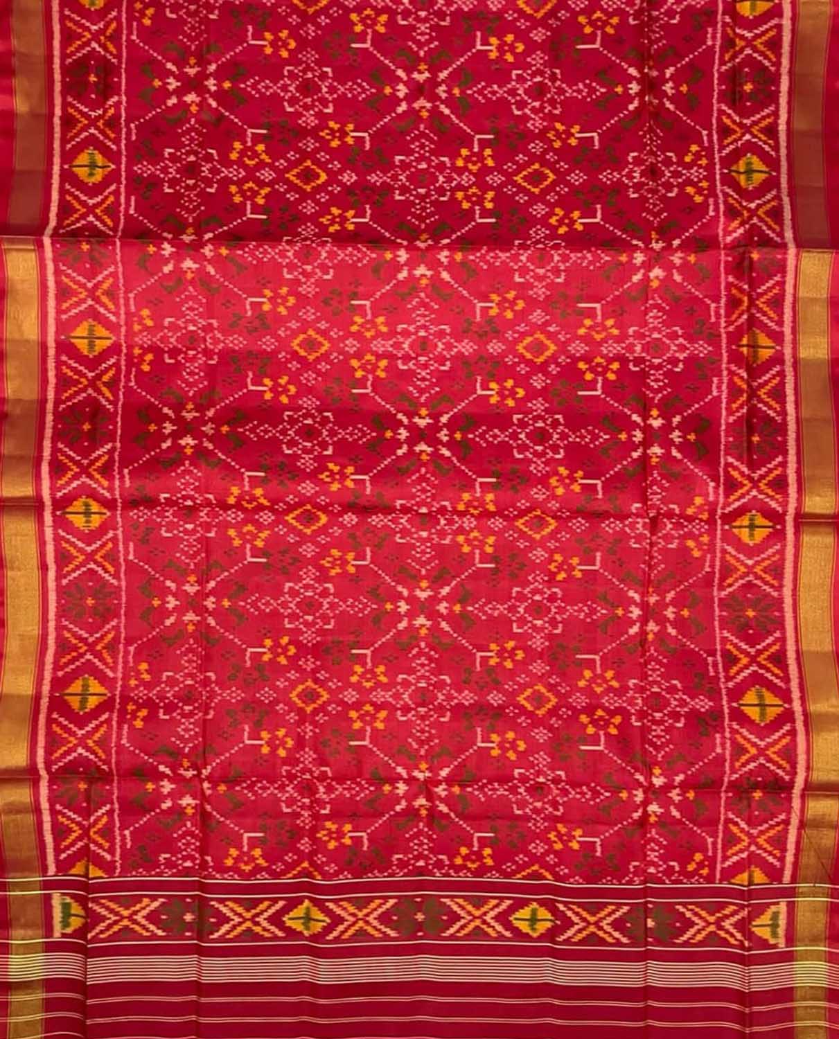 Red Handloom Patola Single Ikat Pure Silk Dupatta - Luxurion World