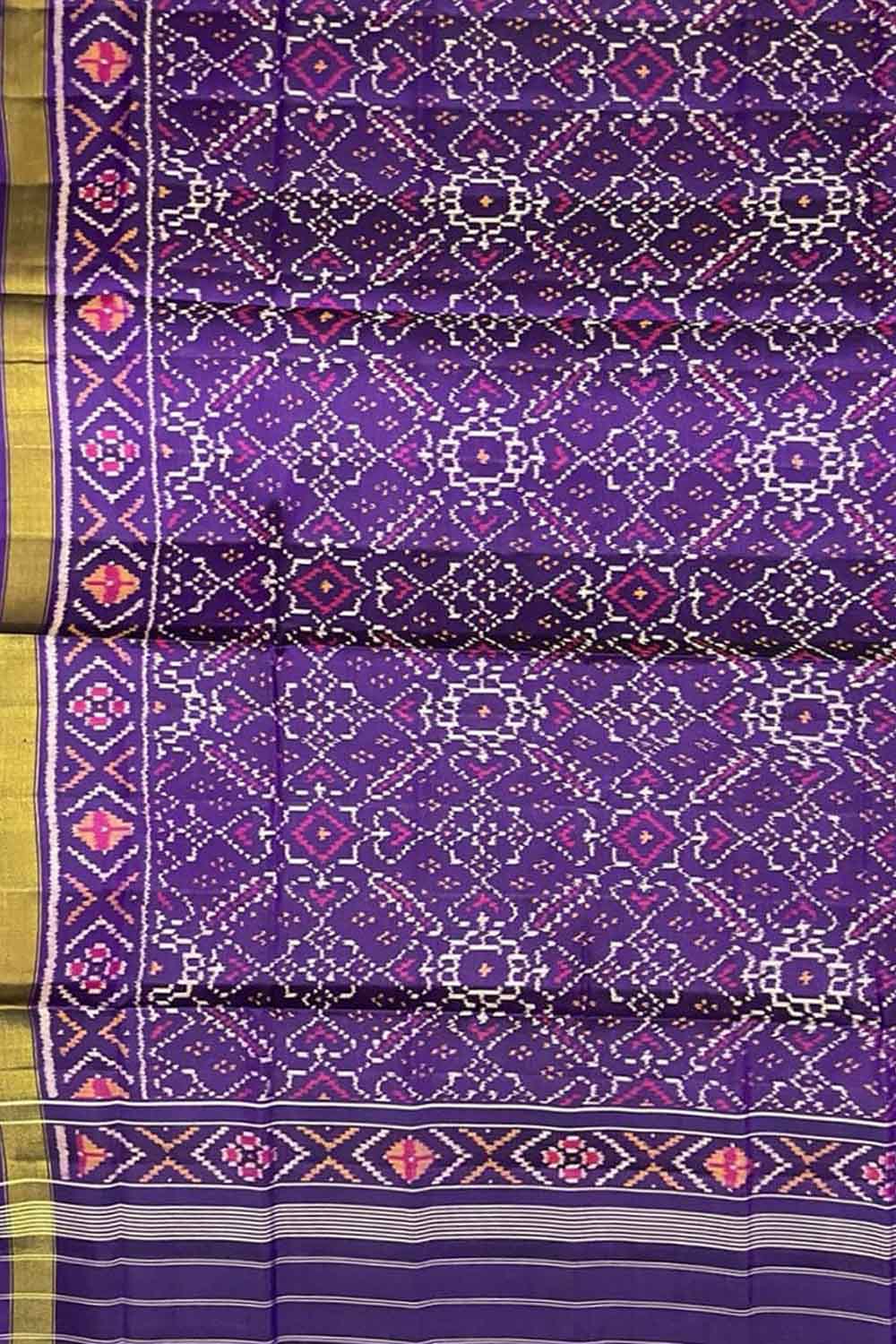 Purple Handloom Patola Single Ikat Pure Silk Dupatta - Luxurion World