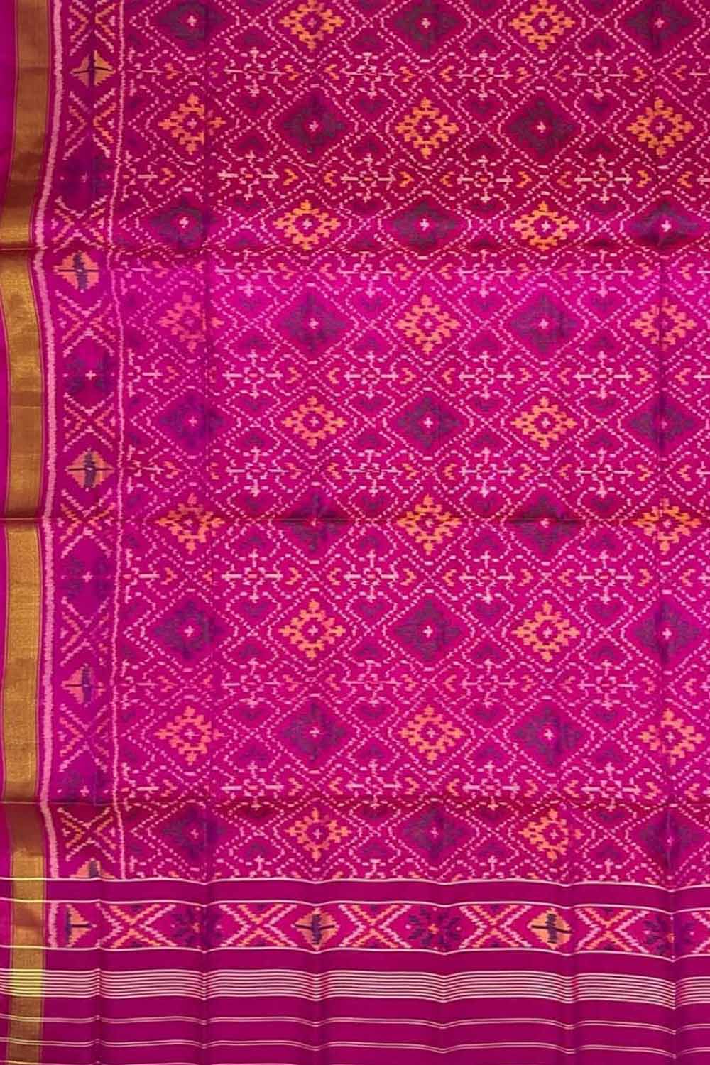 Pink Handloom Patola Single Ikat Pure Silk Dupatta - Luxurion World