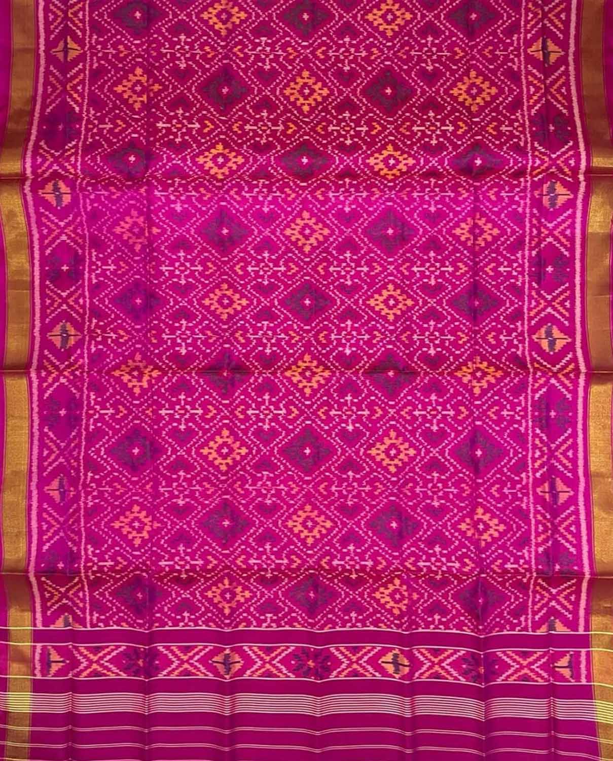 Pink Handloom Patola Single Ikat Pure Silk Dupatta - Luxurion World