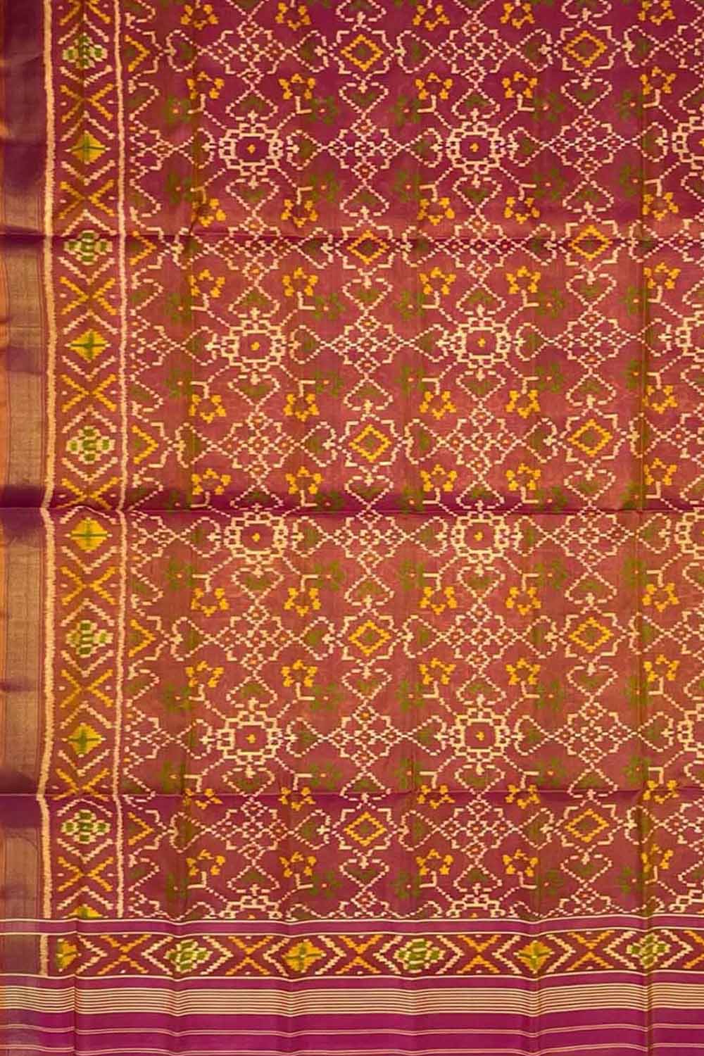 Orange And Pink Shot Handloom Patola Single Ikat Pure Silk Dupatta - Luxurion World