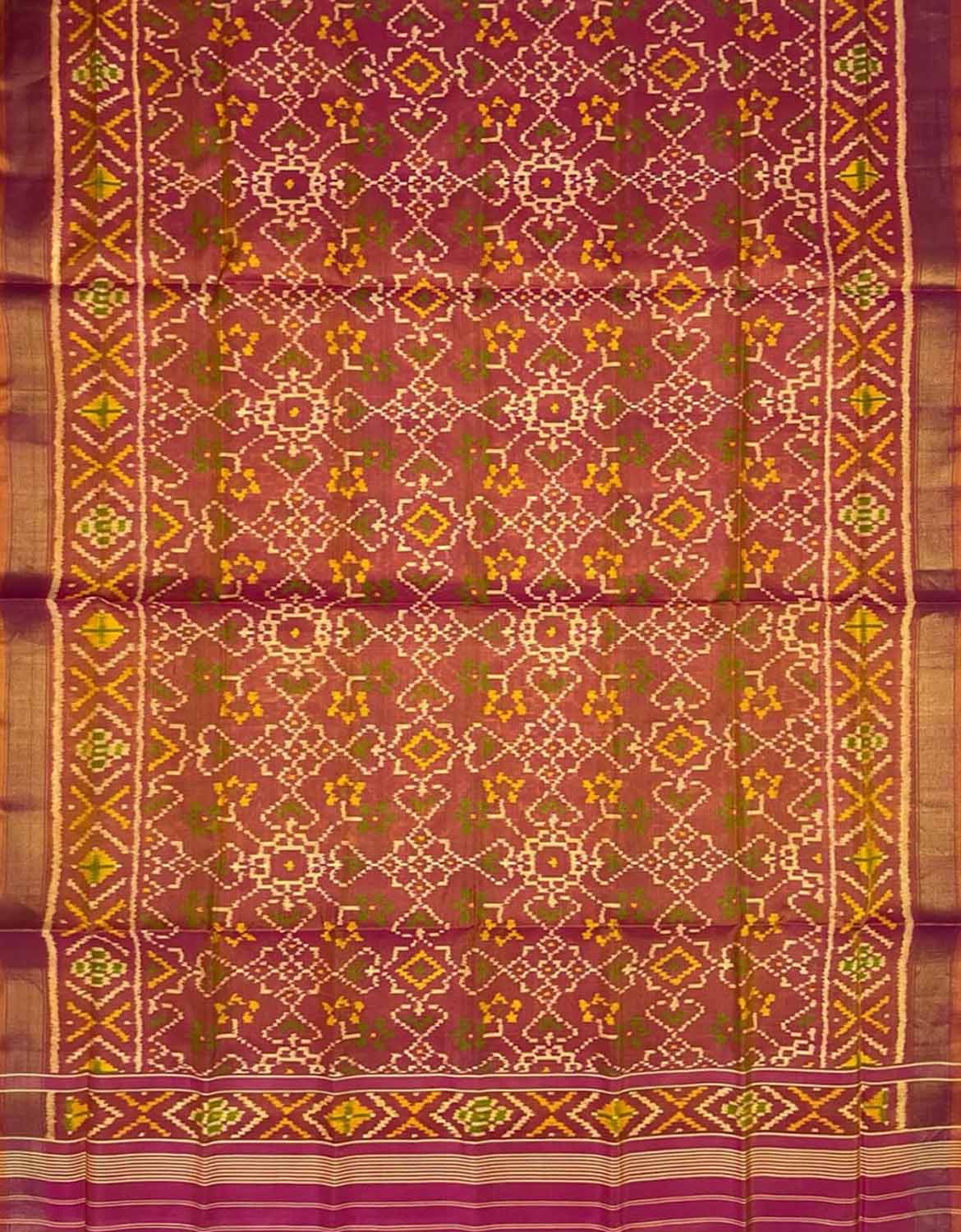 Orange And Pink Shot Handloom Patola Single Ikat Pure Silk Dupatta - Luxurion World