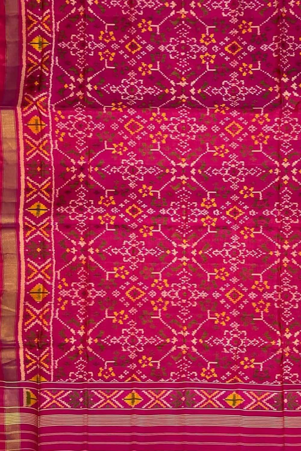 Pink Handloom Patola Single Ikat Pure Silk Dupatta - Luxurion World