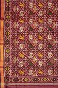 Maroon Handloom Patola Single Ikat Pure Silk Dupatta - Luxurion World