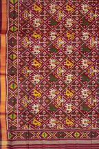 Maroon Handloom Patola Single Ikat Pure Silk Dupatta - Luxurion World