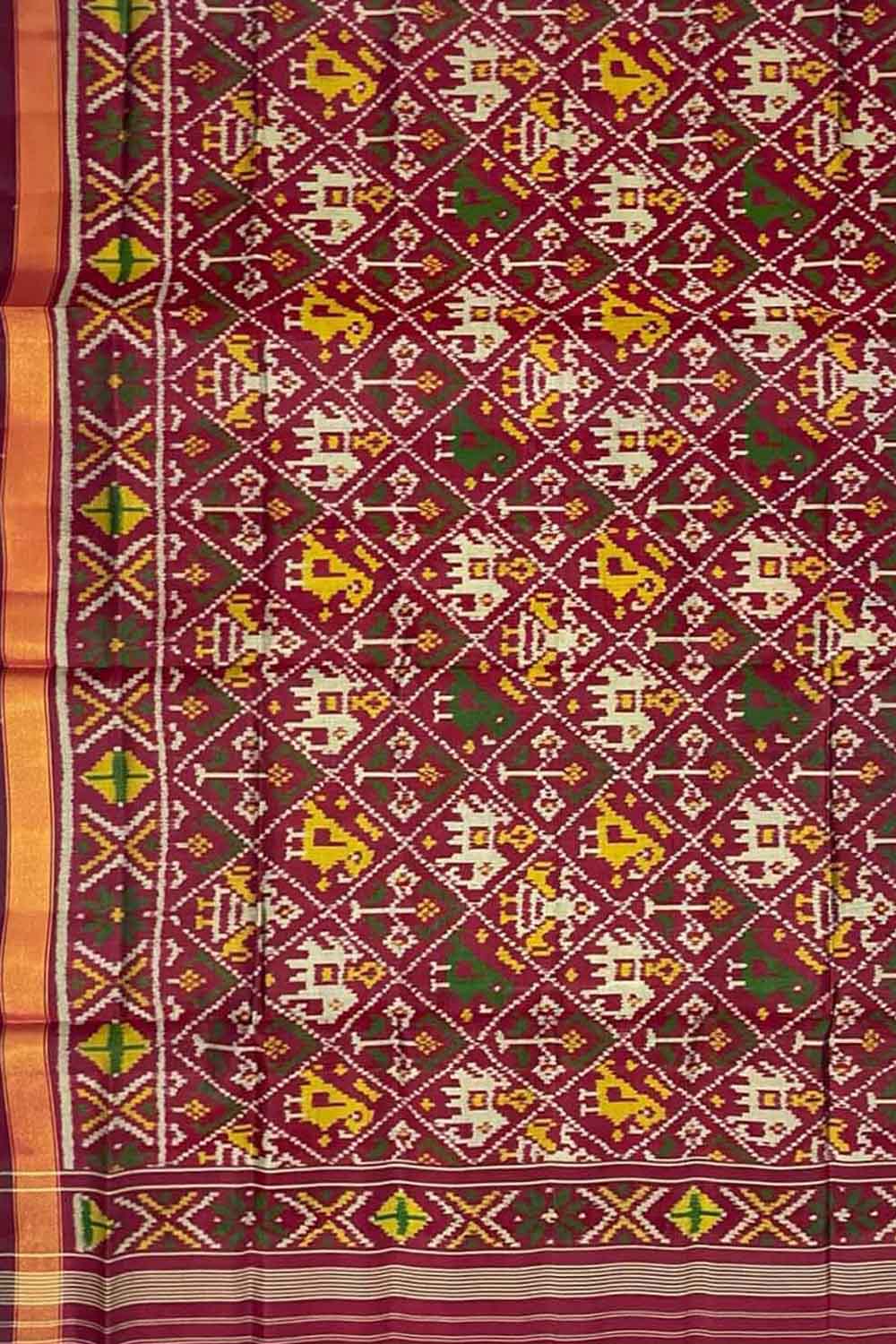 Maroon Handloom Patola Single Ikat Pure Silk Dupatta - Luxurion World