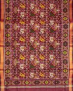 Maroon Handloom Patola Single Ikat Pure Silk Dupatta - Luxurion World