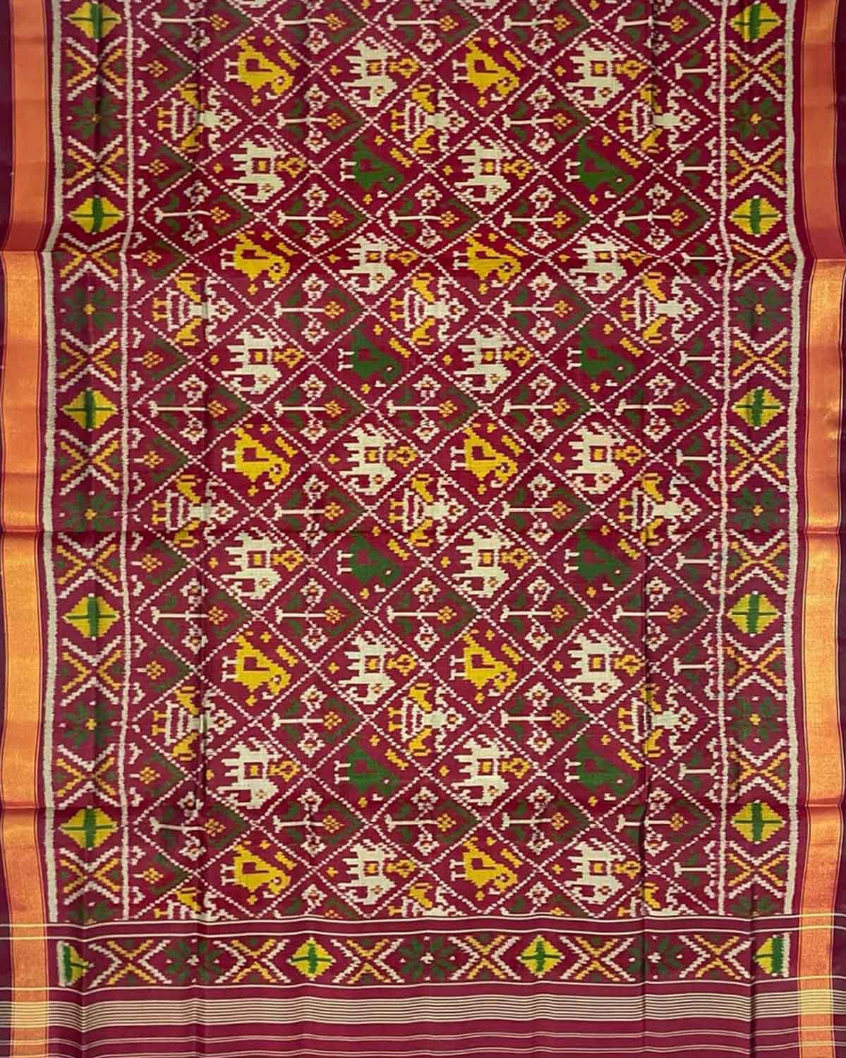 Maroon Handloom Patola Single Ikat Pure Silk Dupatta - Luxurion World