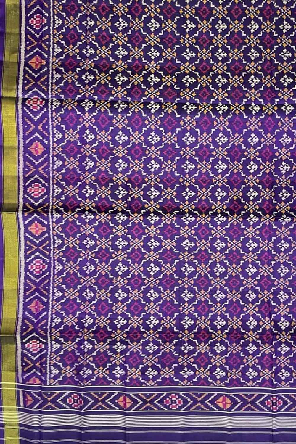 Purple Handloom Patola Single Ikat Pure Silk Dupatta - Luxurion World
