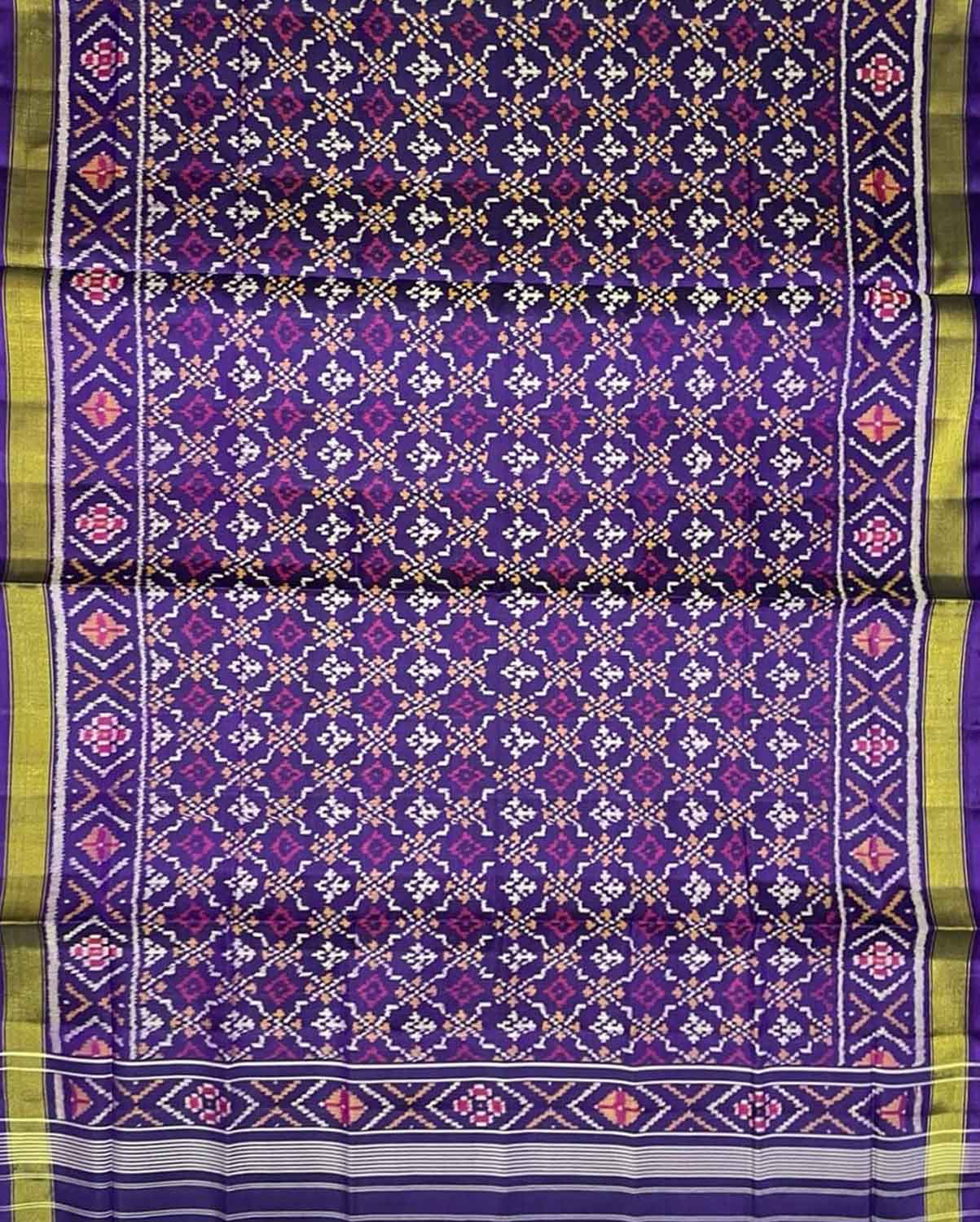 Purple Handloom Patola Single Ikat Pure Silk Dupatta - Luxurion World