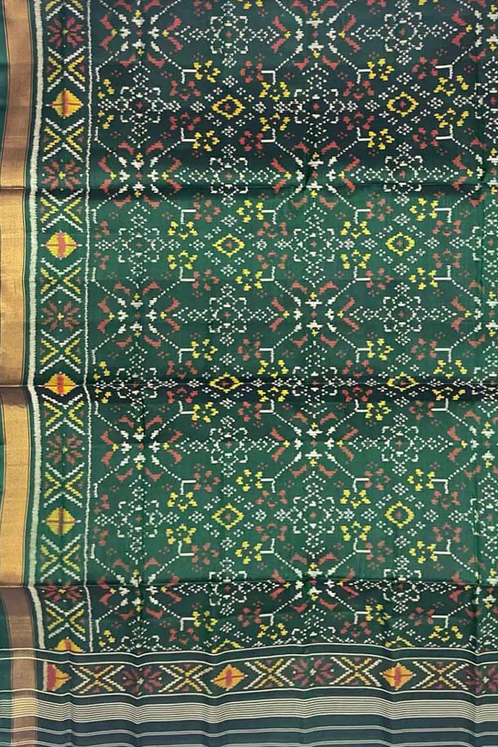 Green Handloom Patola Single Ikat Pure Silk Dupatta - Luxurion World