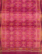 Pink Handloom Patola Single Ikat Pure Silk Dupatta - Luxurion World