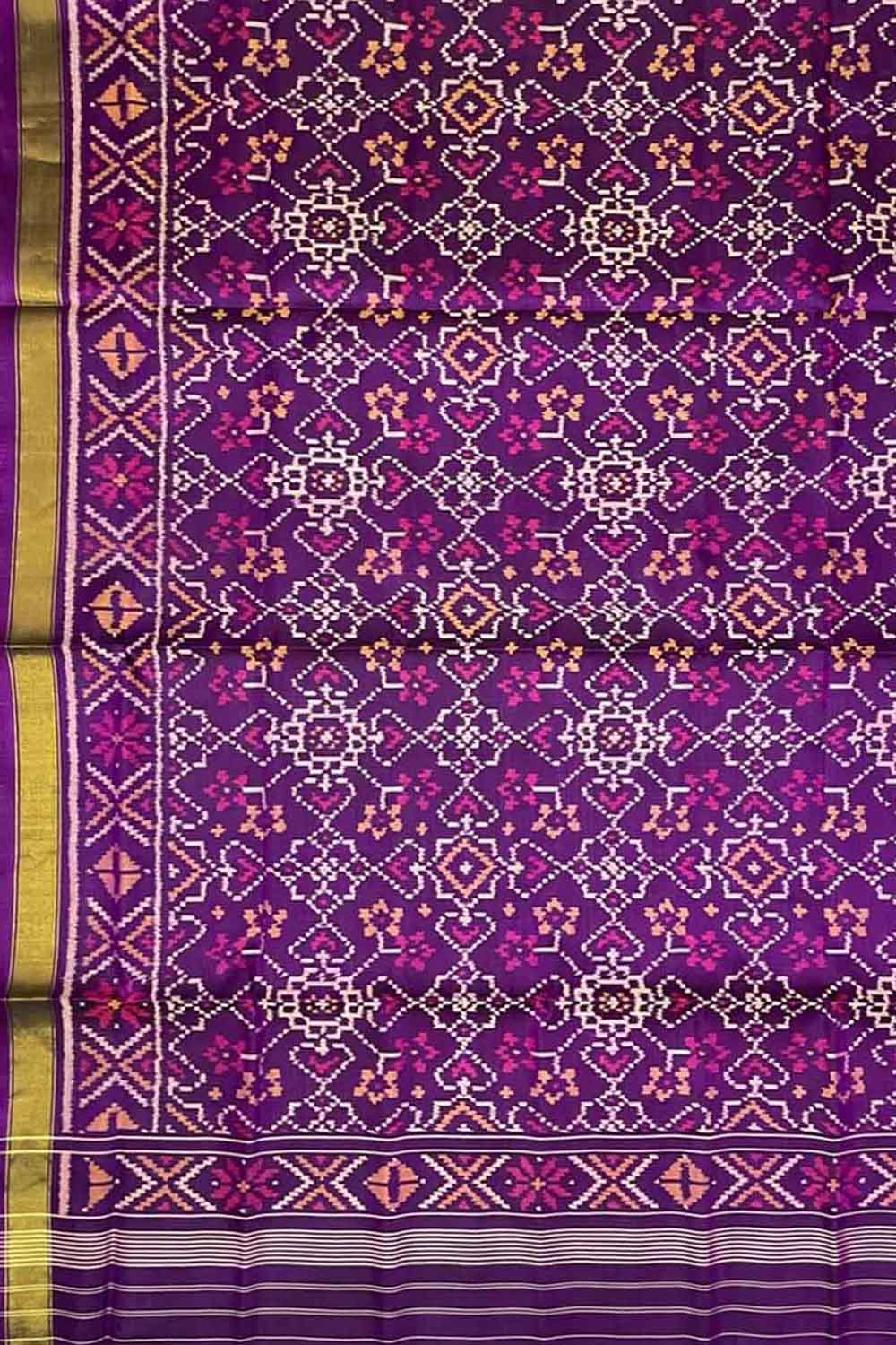 Purple Handloom Patola Single Ikat Pure Silk Dupatta - Luxurion World