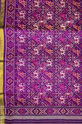 Purple Handloom Patola Single Ikat Pure Silk Dupatta - Luxurion World