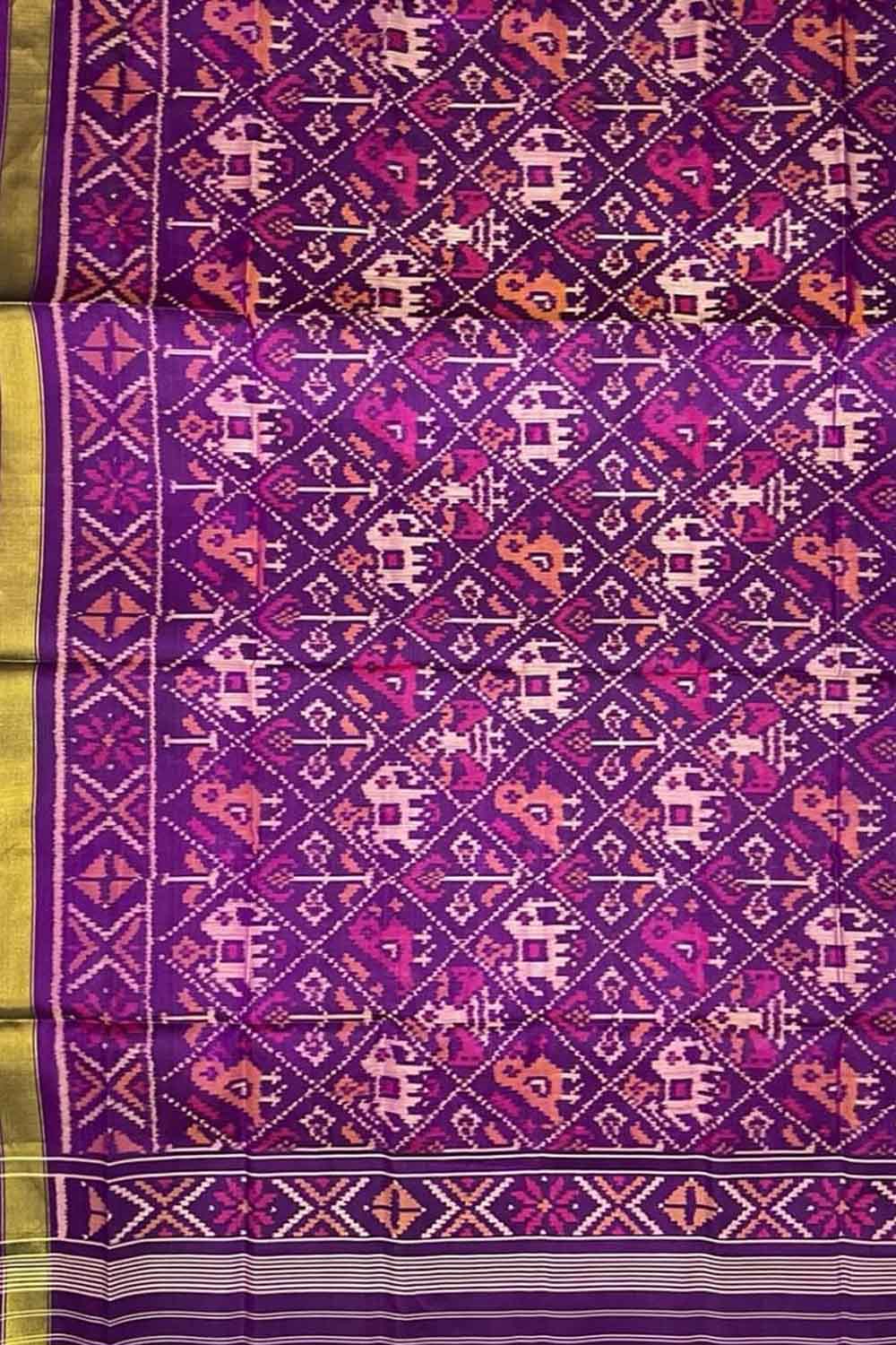 Purple Handloom Patola Single Ikat Pure Silk Dupatta - Luxurion World
