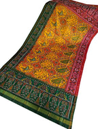 Yellow Semi Patan Patola Handloom Pure Silk Dupatta - Luxurion World