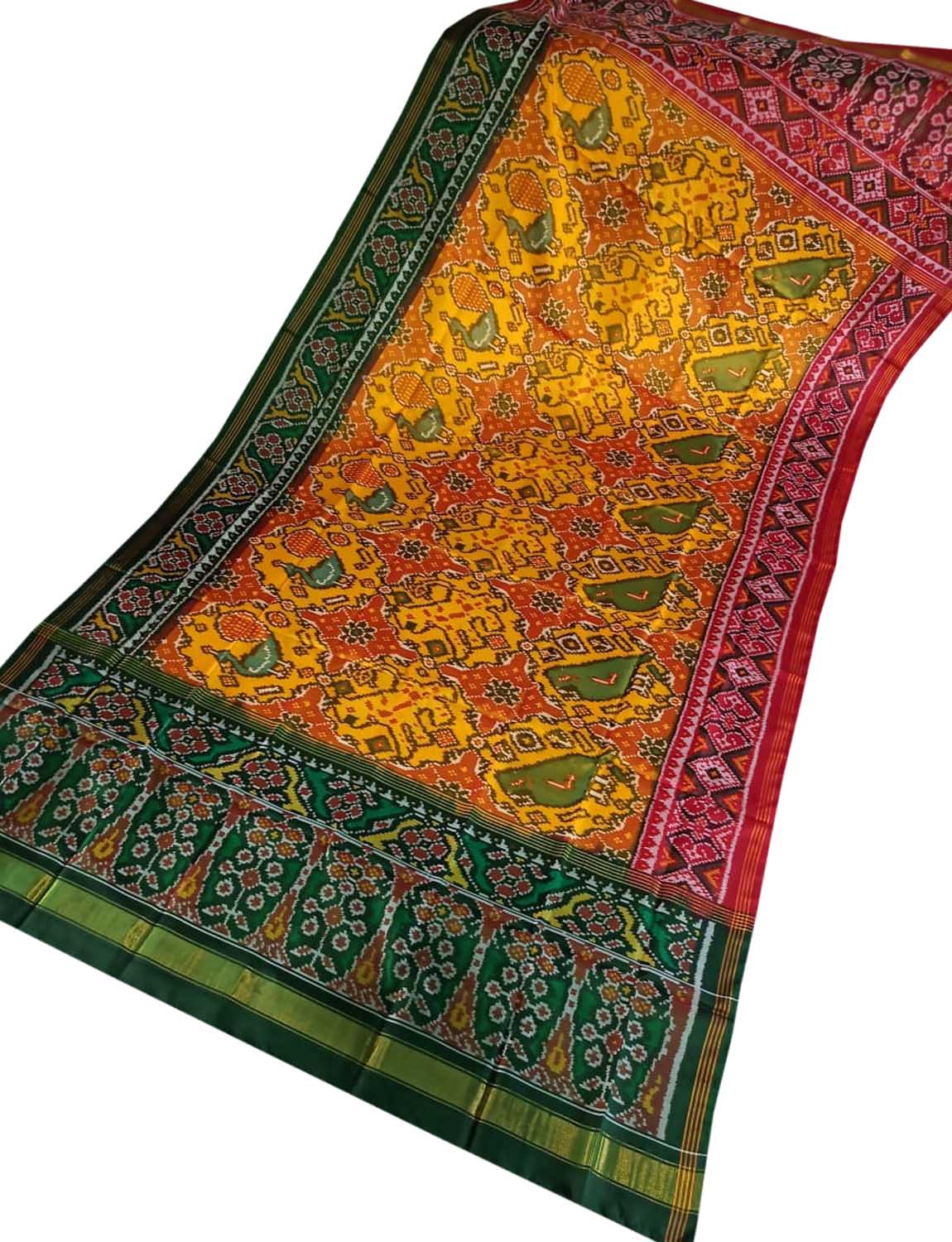 Yellow Semi Patan Patola Handloom Pure Silk Dupatta - Luxurion World