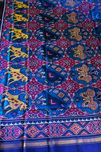 Blue Semi Patan Patola Handloom Pure Silk Dupatta - Luxurion World