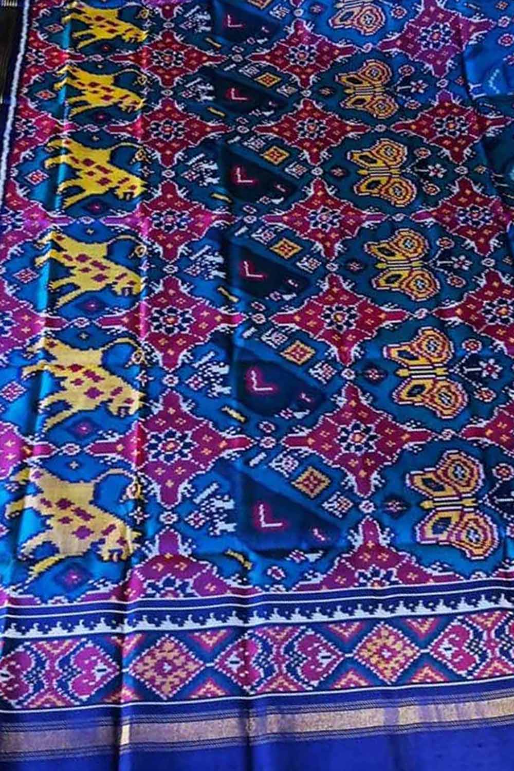 Blue Semi Patan Patola Handloom Pure Silk Dupatta - Luxurion World