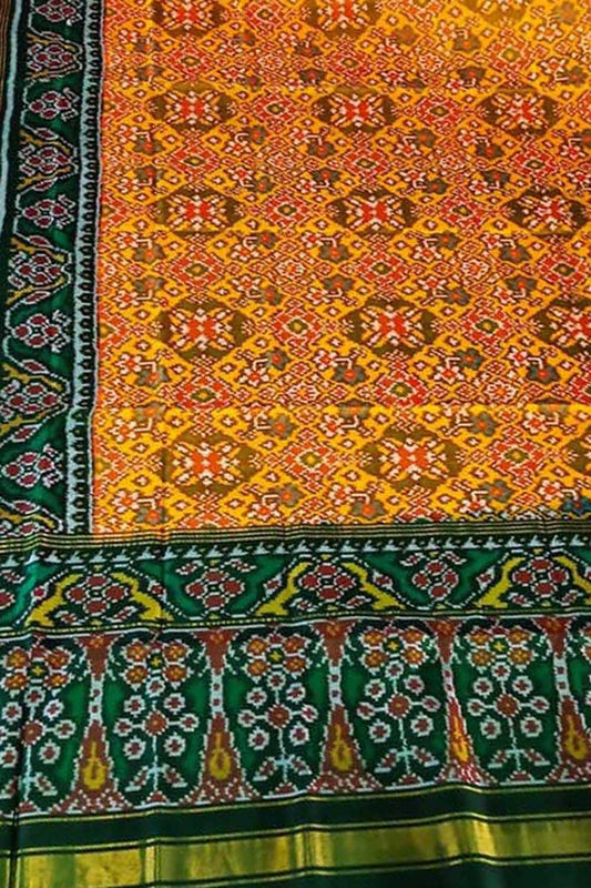 Yellow Semi Patan Patola Handloom Pure Silk Dupatta - Luxurion World
