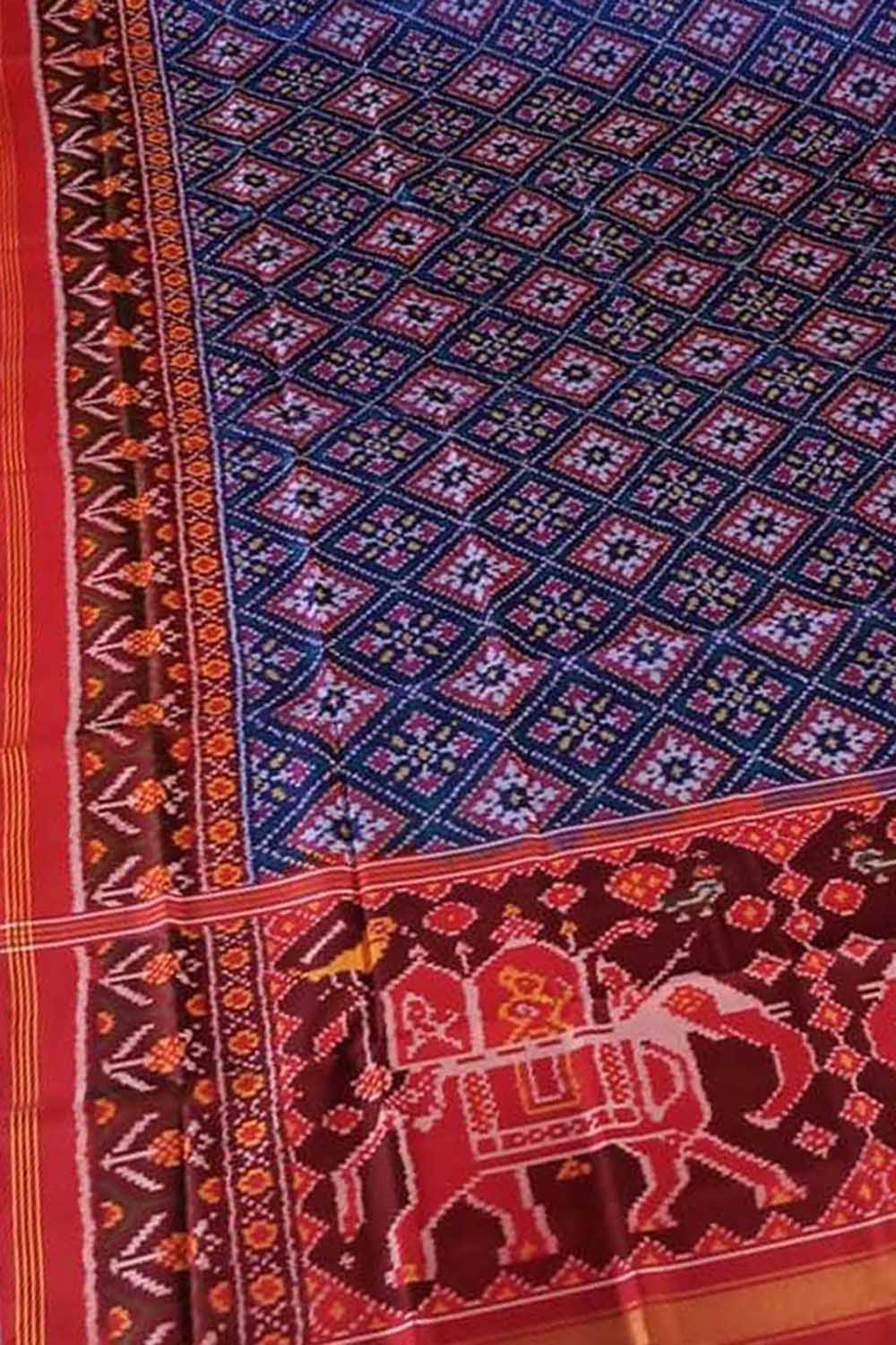 Blue Semi Patan Patola Handloom Pure Silk Dupatta - Luxurion World