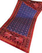 Blue Semi Patan Patola Handloom Pure Silk Dupatta - Luxurion World