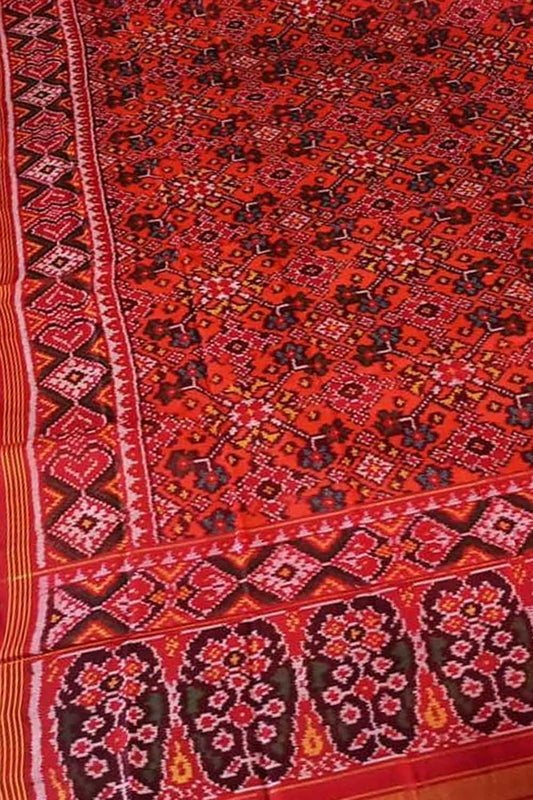 Red Semi Patan Patola Handloom Pure Silk Dupatta - Luxurion World