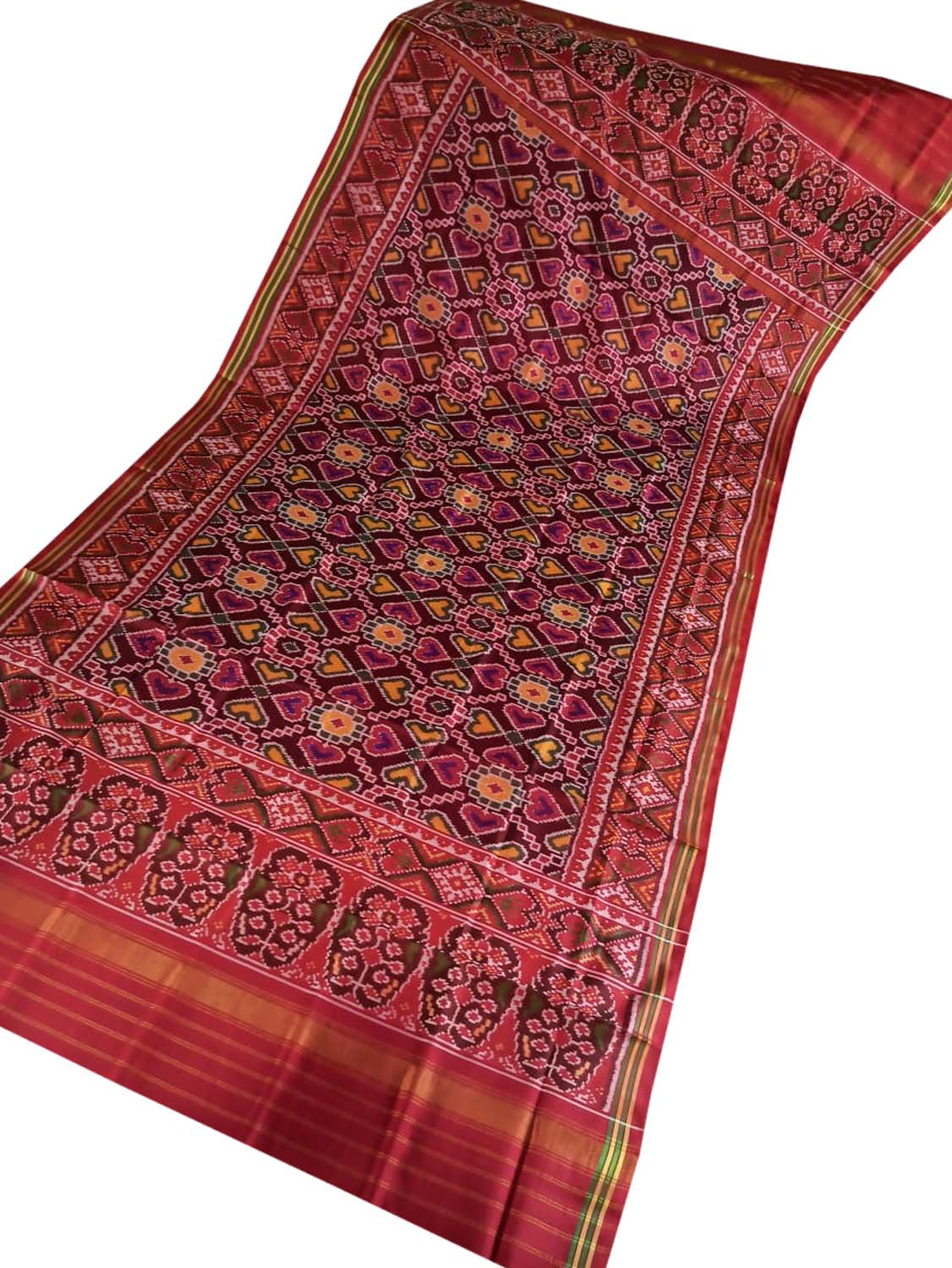 Multicolor Semi Patan Patola Handloom Pure Silk Dupatta - Luxurion World