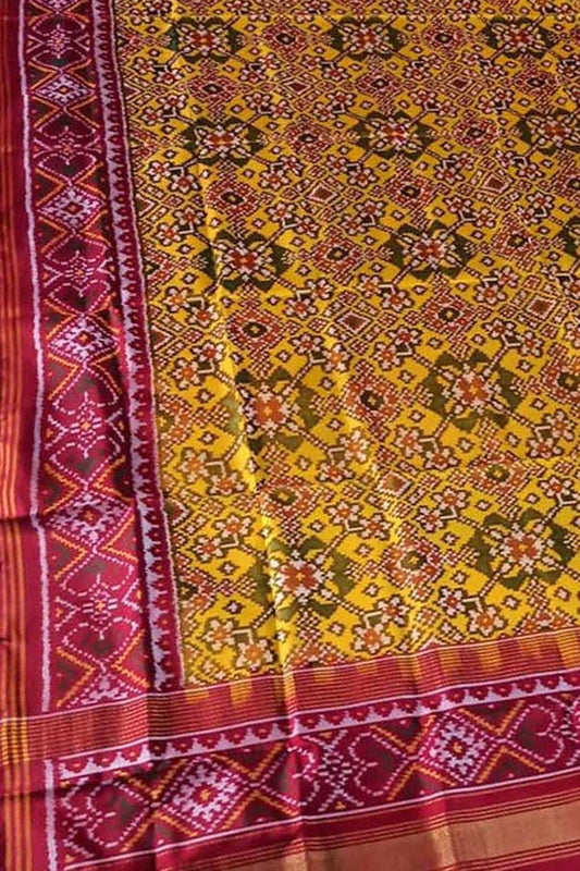Yellow Semi Patan Patola Handloom Pure Silk Dupatta - Luxurion World