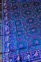 Blue Semi Patan Patola Handloom Pure Silk Dupatta - Luxurion World