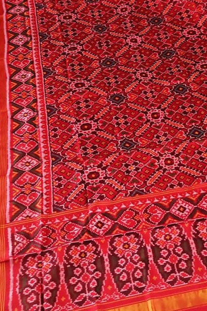 Red Semi Patan Patola Handloom Pure Silk Dupatta