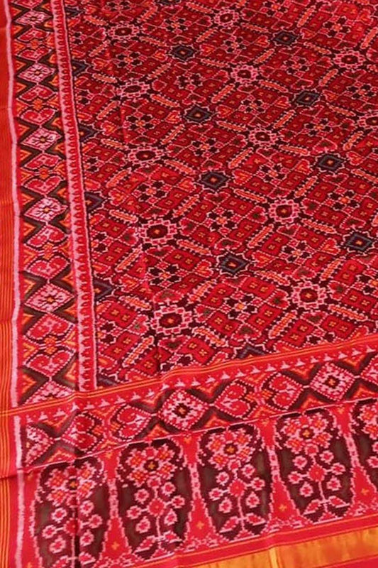 Red Semi Patan Patola Handloom Pure Silk Dupatta - Luxurion World