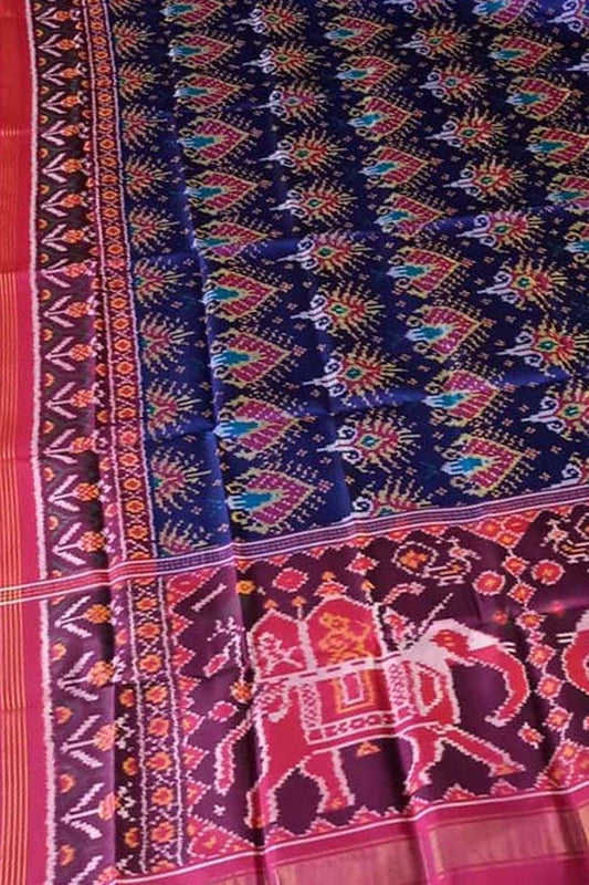 Blue Semi Patan Patola Handloom Pure Silk Dupatta - Luxurion World