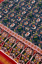 Blue Patan Patola Handloom Pure Silk Double Ikat Dupatta - Luxurion World