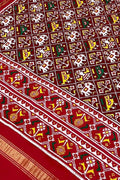 Maroon Patan Patola Handloom Pure Silk Double Ikat Dupatta - Luxurion World