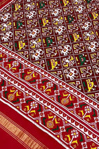 Maroon Patan Patola Handloom Pure Silk Double Ikat Dupatta - Luxurion World