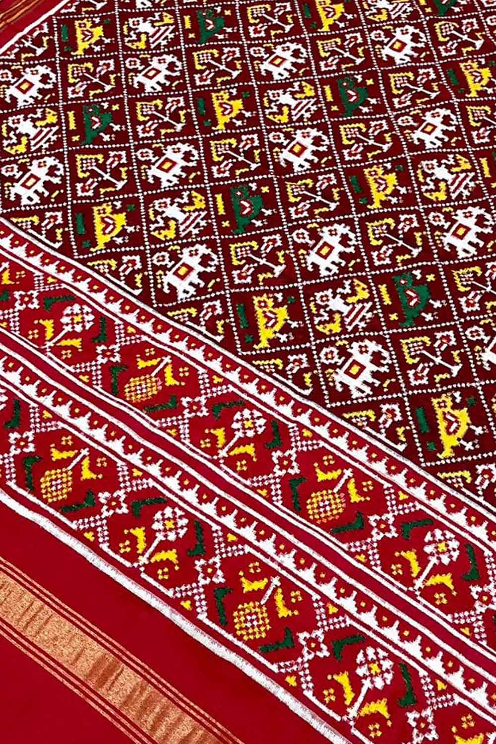Maroon Patan Patola Handloom Pure Silk Double Ikat Dupatta - Luxurion World