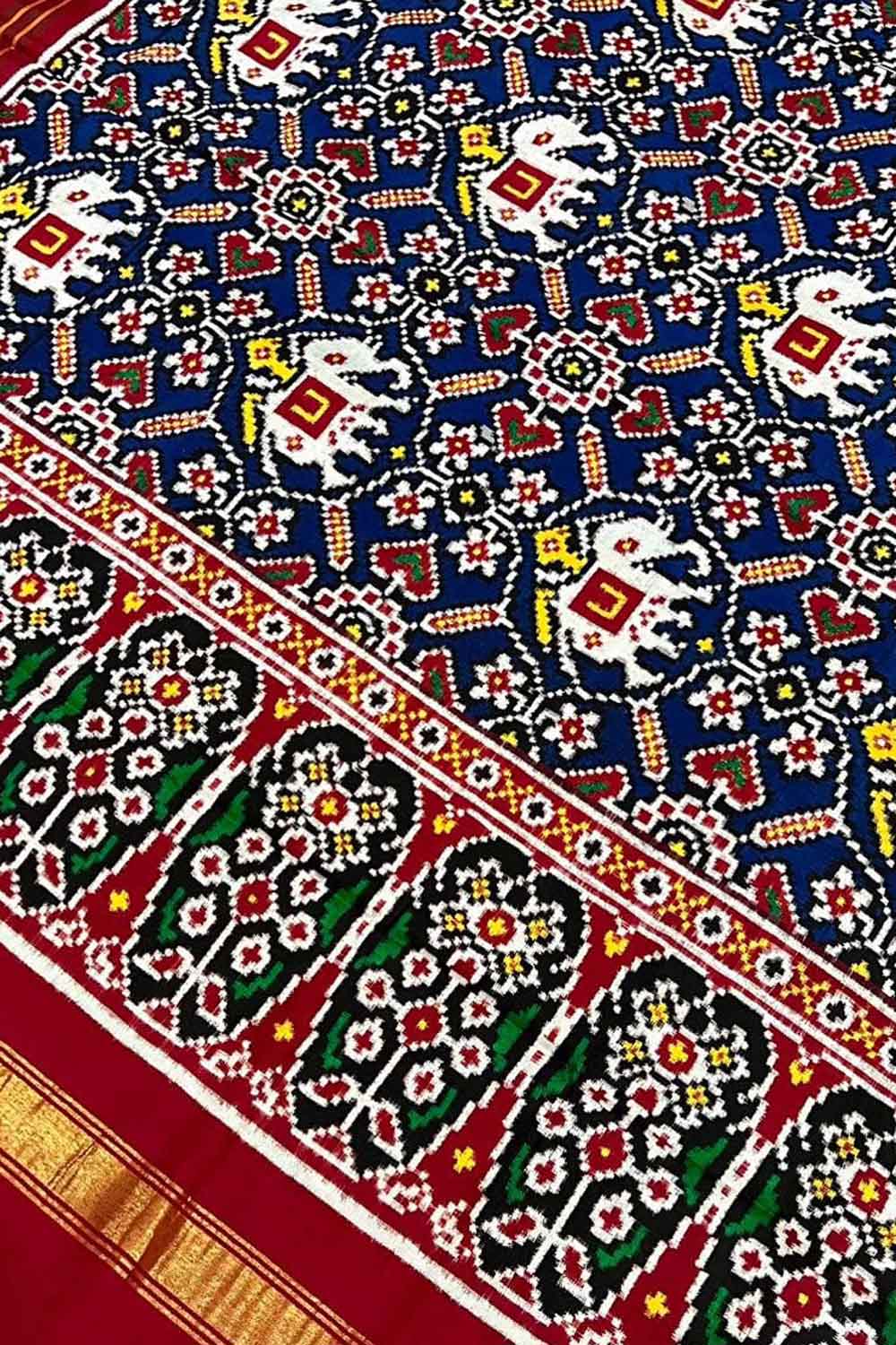 Blue Patan Patola Handloom Pure Silk Double Ikat Dupatta - Luxurion World