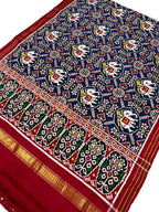 Blue Patan Patola Handloom Pure Silk Double Ikat Dupatta - Luxurion World