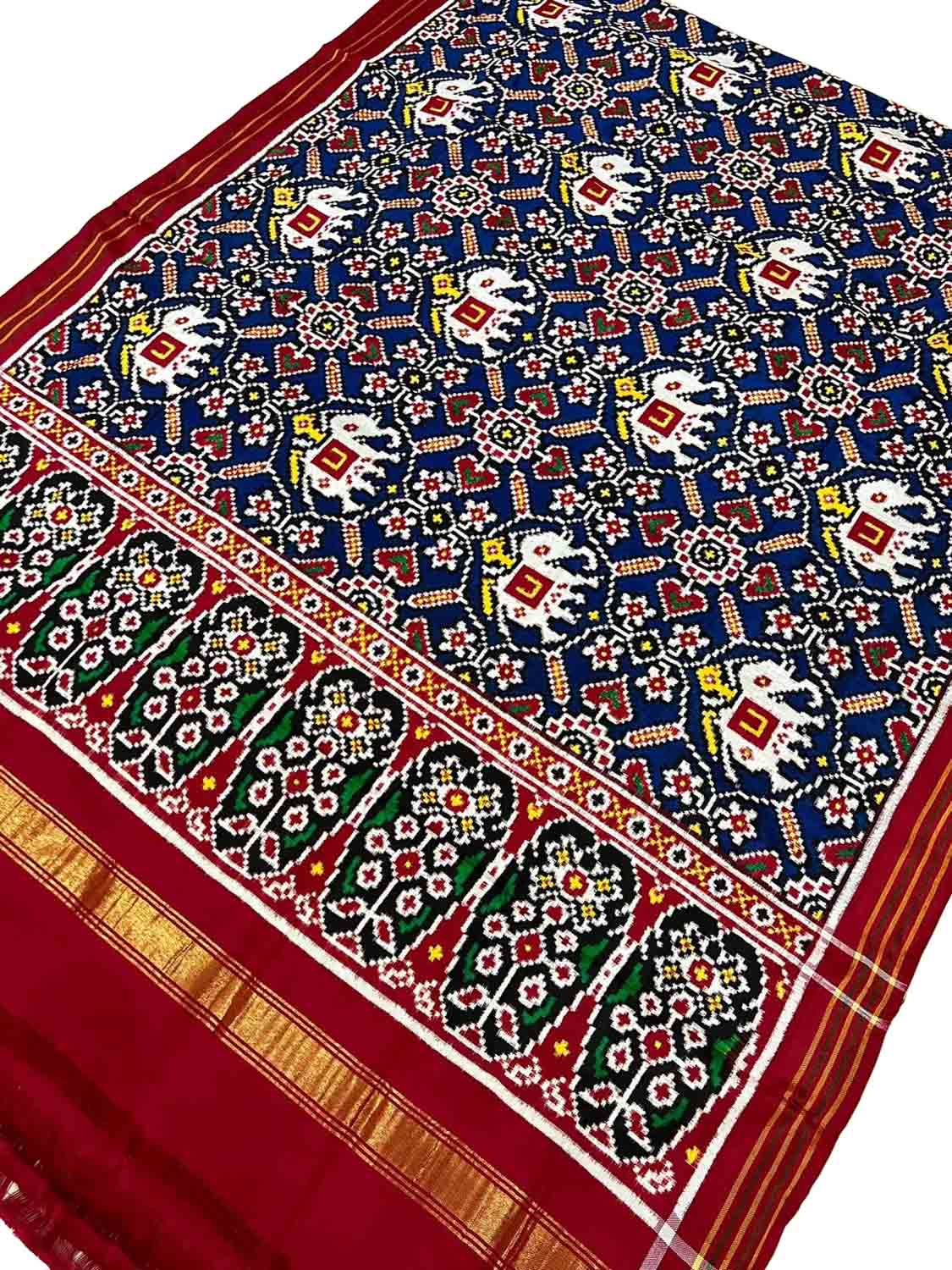 Blue Patan Patola Handloom Pure Silk Double Ikat Dupatta - Luxurion World