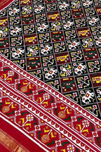 Black Patan Patola Handloom Pure Silk Double Ikat Dupatta - Luxurion World