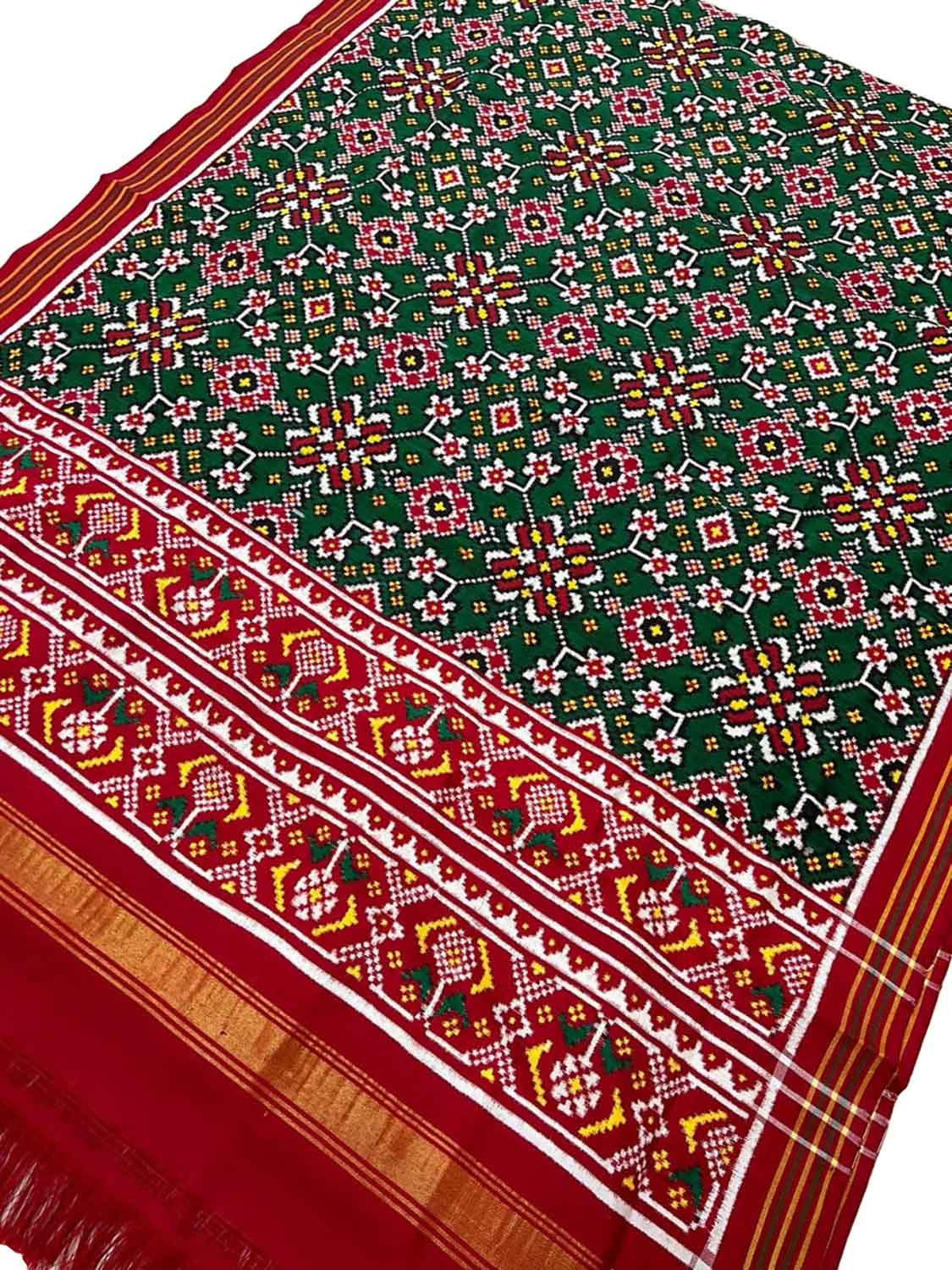 Green Patan Patola Handloom Pure Silk Double Ikat Dupatta - Luxurion World