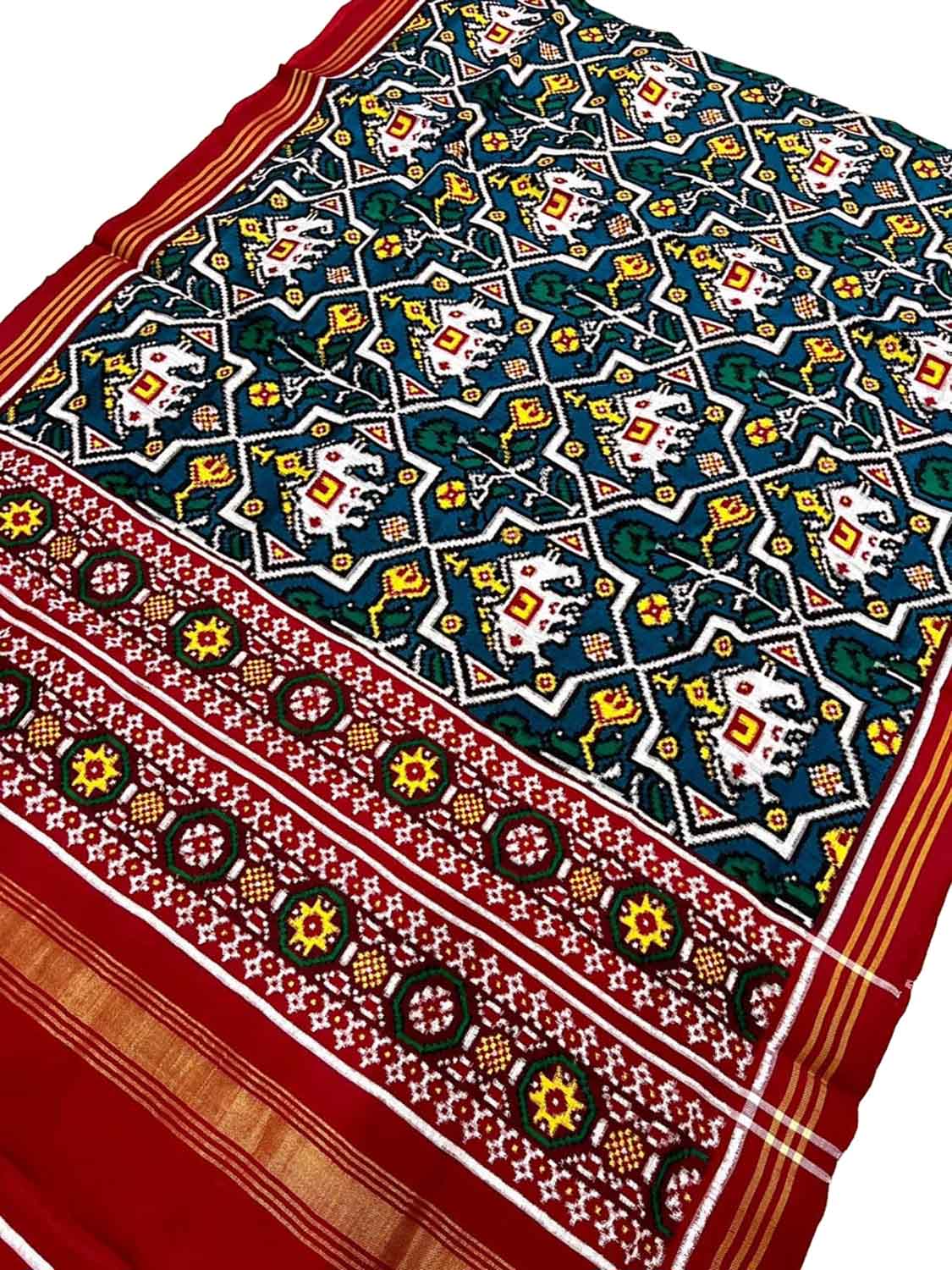 Blue Patan Patola Handloom Pure Silk Double Ikat Dupatta - Luxurion World