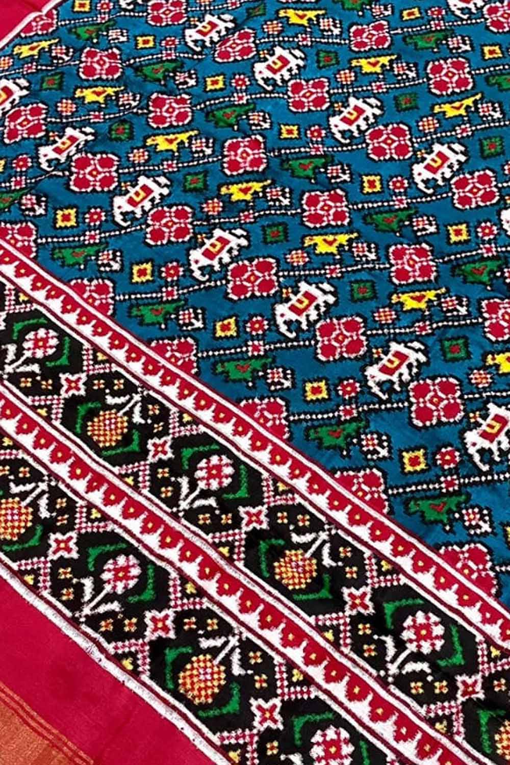 Blue Patan Patola Handloom Pure Silk Double Ikat Dupatta - Luxurion World