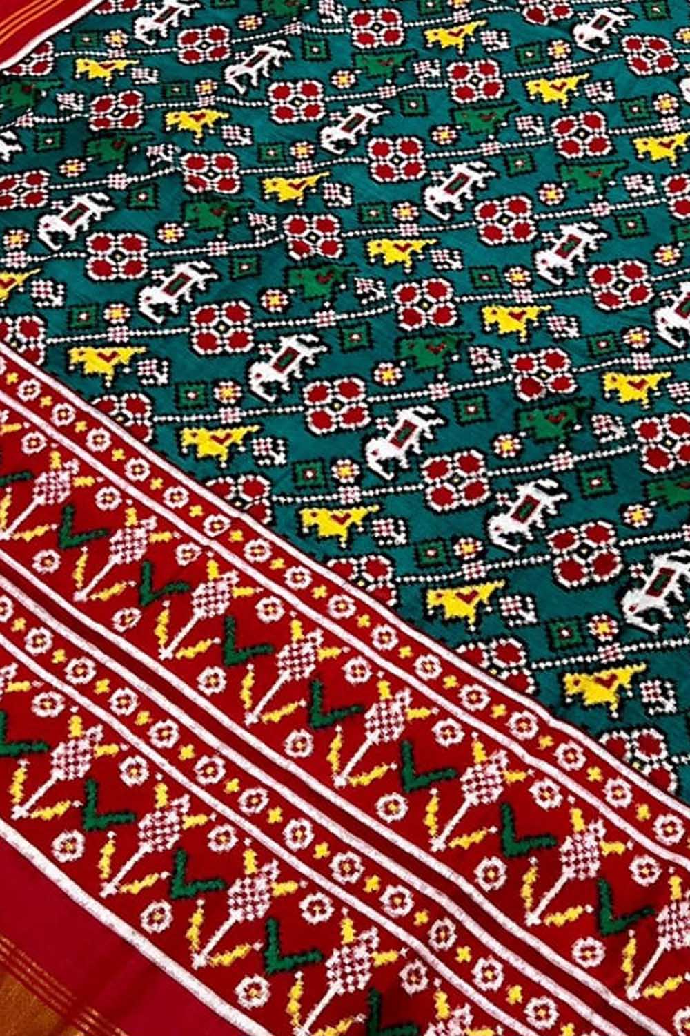 Green Patan Patola Handloom Pure Silk Double Ikat Dupatta - Luxurion World