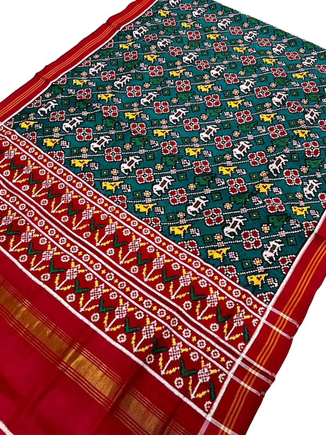 Green Patan Patola Handloom Pure Silk Double Ikat Dupatta - Luxurion World